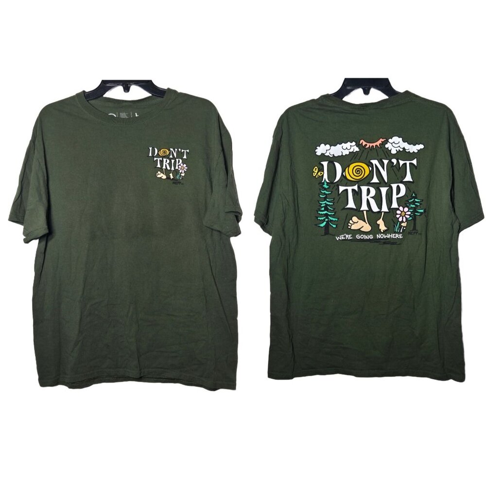 Neff Mens Green Don't Trip Short Sleeve‎ T-Shirt Size Large Mushroom Psychedelic
